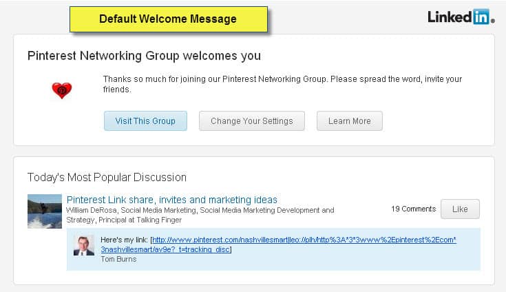 Generic LinkedIn Group Welcome Message