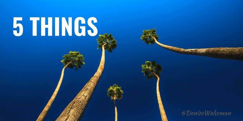 5 Things - picture of five palm trees against the deep blue California sky.