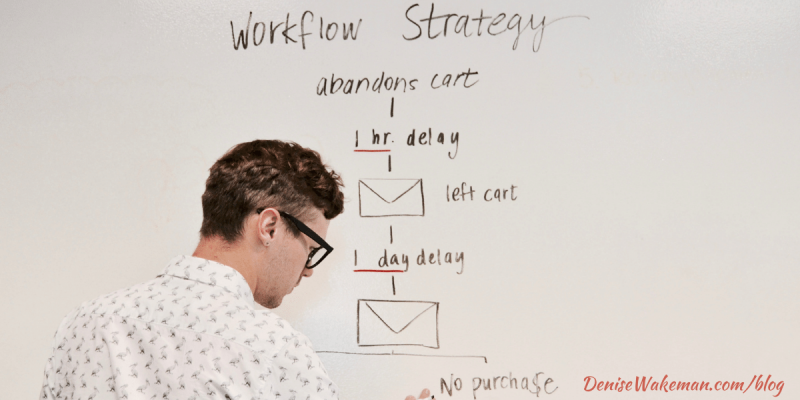 man working at white board outlining a workflow